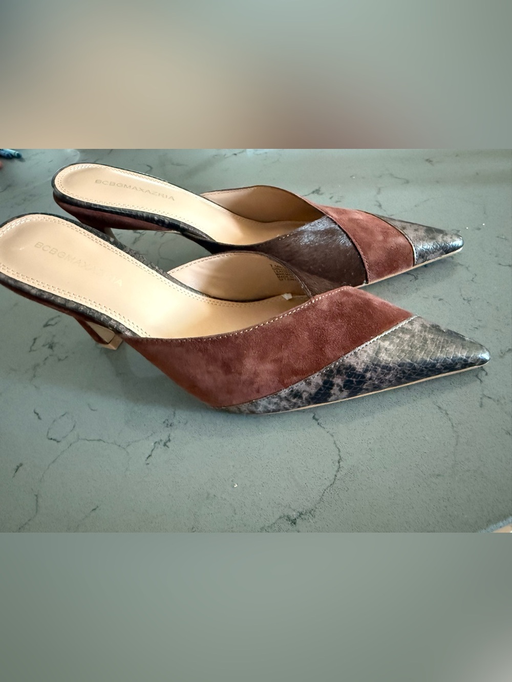 BCBGMAXAZRIA Ginna Snakeskin Embossed Mule
